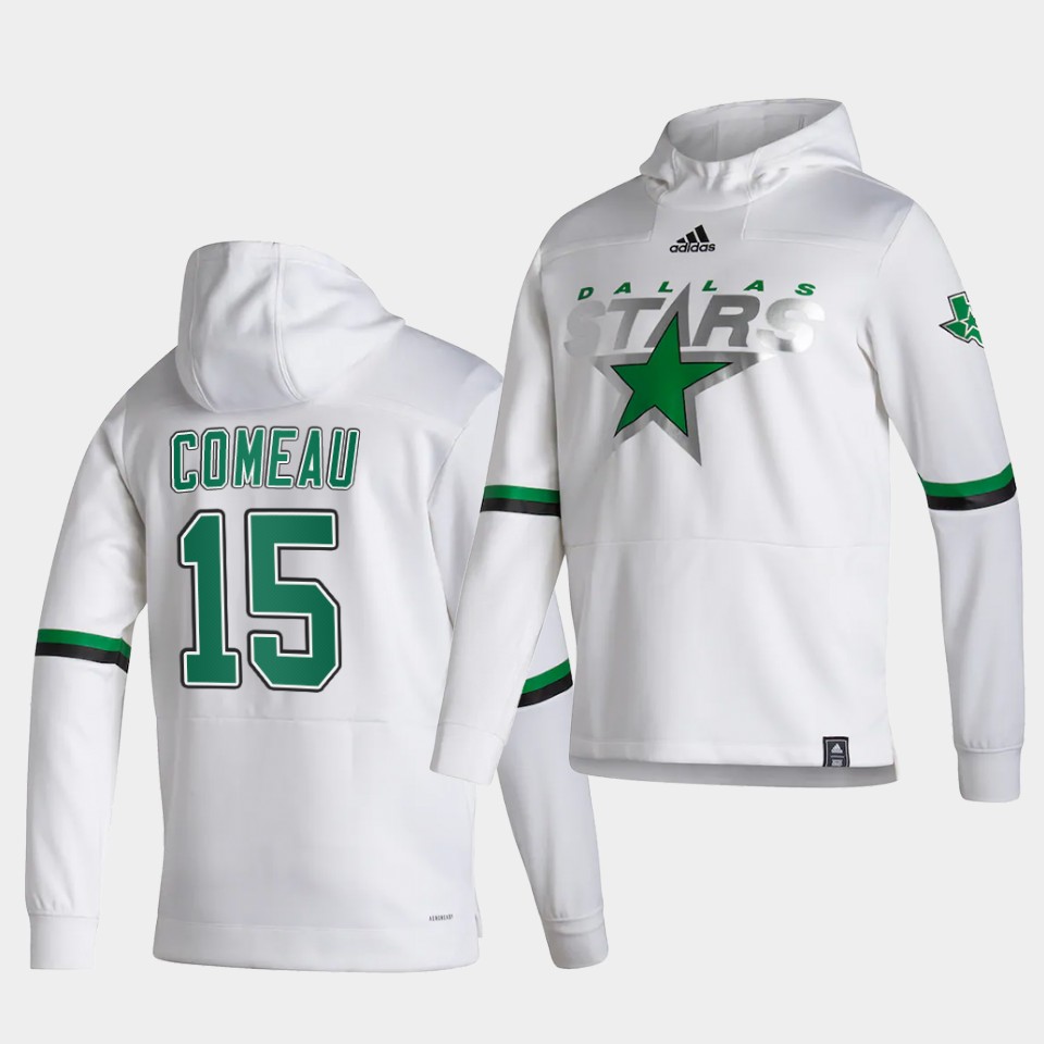 Men Dallas Stars #15 Comeau White NHL 2021 Adidas Pullover Hoodie Jersey->dallas stars->NHL Jersey